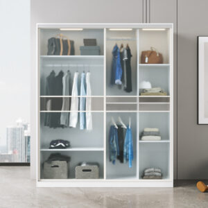 Wooden Wardrobe Sliding 2 Glass Door White (Big) | Redwave