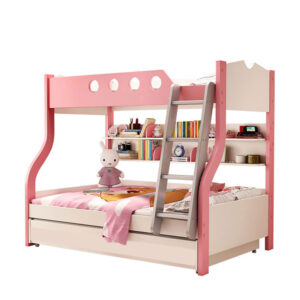 A stylish pink and white kids bed set displayed on a 1.2m bed frame.