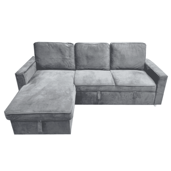 Koumo Sectional Sofa, Color: Dark Grey Velvet Fabric | Redwave