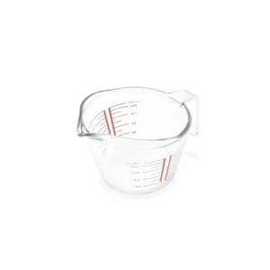 A clear ZHENGMEI 500ml measuring cup with easy-to-read markings on a white background.