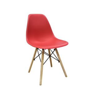 Wooden Plastic Chair Red featuring a vibrant red finish and ergonomic design suitable for dining or patio use