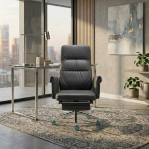 Black Foshion High Back Leather Office Chair Multi-Shift Swivel With Lumber Support in an office setting