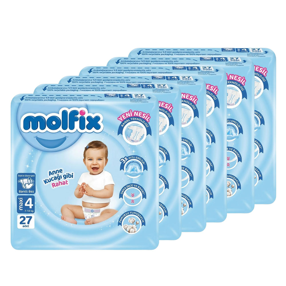 Molfix Tape Diaper 3D Maxi No.4 7-14 kg 6pack (162pcs)
