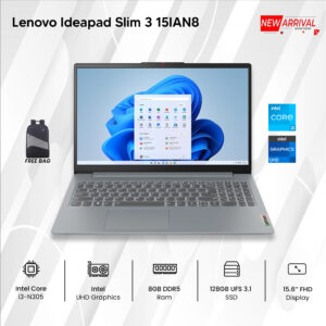 Lenovo Ideapad Slim 3 15IAN8 Intel Core i3-N305, 8GB RAM, 128GB SSD, 15.6'' FHD, Windows 11, Arctic Gray Laptop