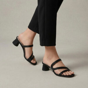 Charles & Keith Arden Satin Wavy Strap Mules Black - Size: 36