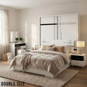 Double Size Bedroom Set with Storage Bed & Sliding Door Wardrobe Model: P002